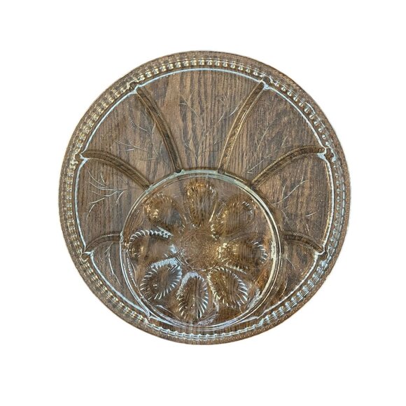 Vintage Crystal Egg Hors D'Oeuvre Tray By Indiana Glass Co. 13" Round - Picture 3 of 4